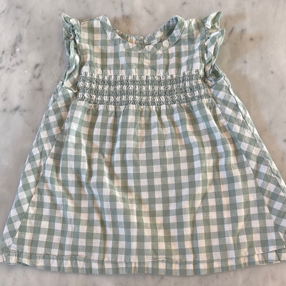 Pehr Green and White Gingham Baby Girl Dress - 6-12 Month
